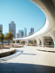 empty pedestrian walkway with city background