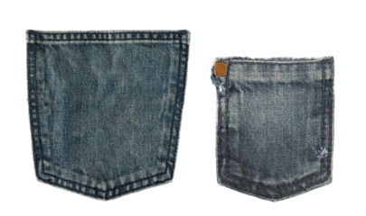 Set denim pockets isolated on white, clipping path