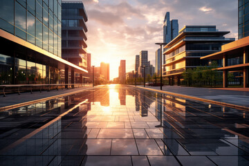 empty pedestrian walkway with city background