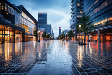 Fototapeta na wymiar empty pedestrian walkway with city background