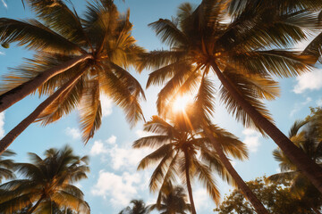 Fototapeta na wymiar Coconut Palm Tree With Blue Sky Background