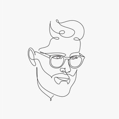 Men line art vector. Continuous one line drawing of man portrait. Hairstyle. Fashionable men's style.