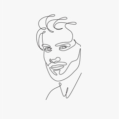 Men line art vector. Continuous one line drawing of man portrait. Hairstyle. Fashionable men's style.