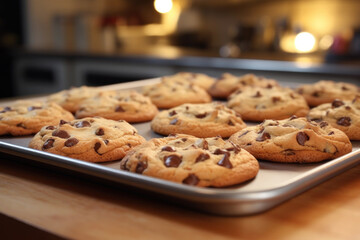 Chocolate chip cookies on a baking sheet.