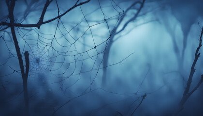 Halloween background Spooky forest, creepy spider web