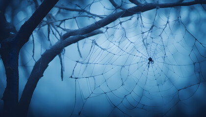 Halloween background Spooky forest, creepy spider web