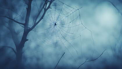 Halloween background Spooky forest, creepy spider web