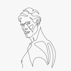 Men line art vector. Continuous one line drawing of man portrait. Hairstyle. Fashionable men's style.