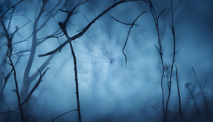 Halloween background Spooky forest, creepy spider web