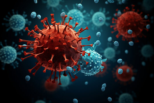 A scientific bio-virus illustration, showcasing the various components that make up the viral particle Generative AI