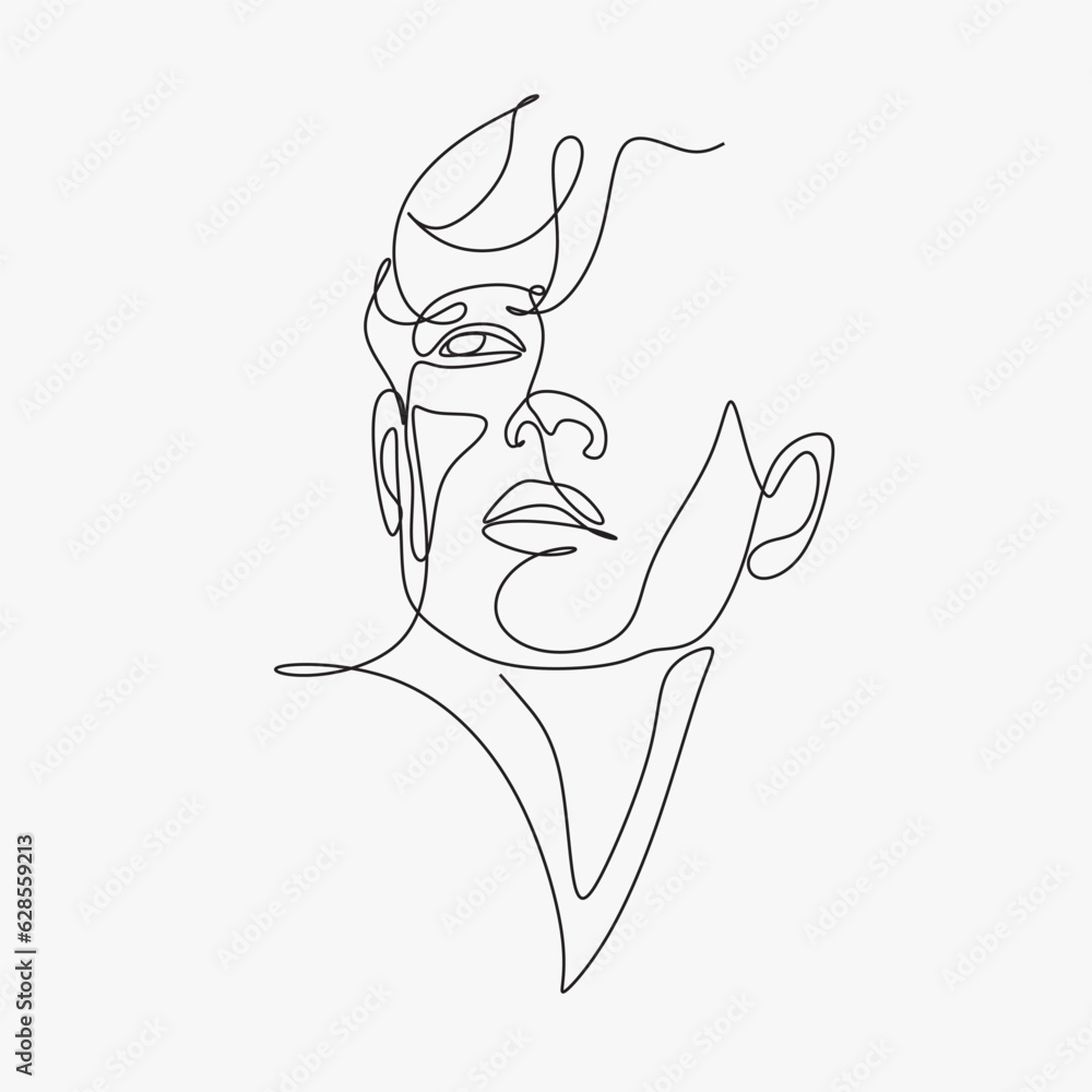 Wall mural Men line art vector. Continuous one line drawing of man portrait. Hairstyle. Fashionable men's style.