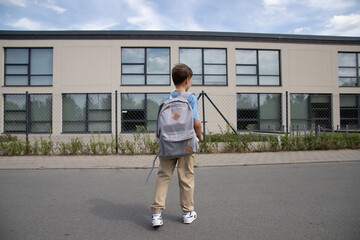 the first day of school. the boy goes to school. the concept of back to school, education.