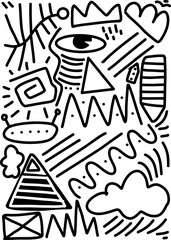 doodle art black and white hand drawn