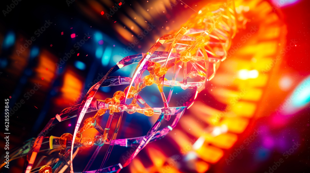 Poster 3d image of colorful structure with bright light in the background