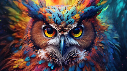 multicolored portrait of an owl.