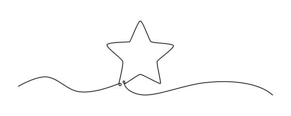 Rating star one single hand drawing line. Vector stock illustration isolated on white background for design top review feedback web page bar, restaurant, hotel, vote. Editable stroke. 