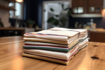Contemporary Kitchen Chic: A Stack of Dish Towels on a Sleek Modern Counter
