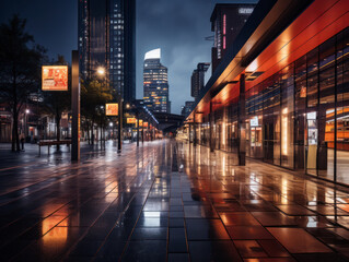 Fototapeta premium empty pedestrian walkway with city background