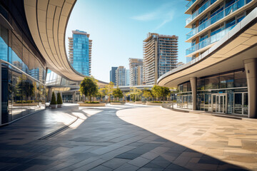 empty pedestrian walkway with city background