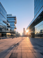 Fototapeta premium empty pedestrian walkway with city background