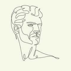 Continuous one line drawing of man portrait. Hairstyle. Fashionable men's style.