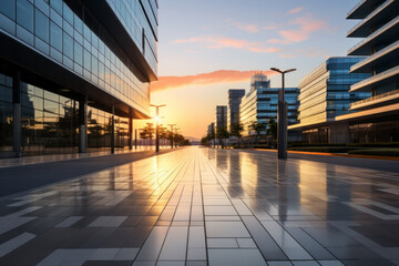 Obraz premium empty pedestrian walkway with city background