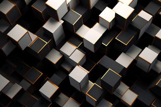 black gold and white abstract cubic background art