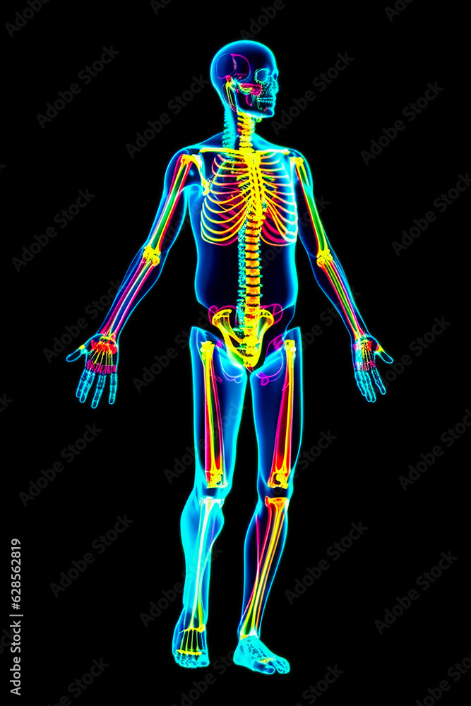 Poster x - ray image of human skeleton showing the bones and bones