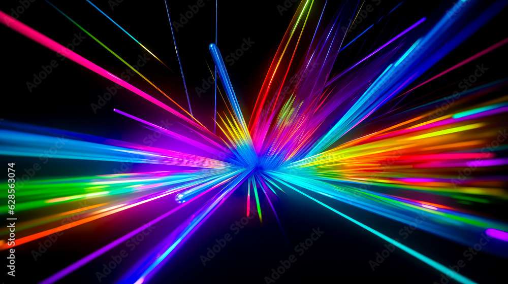 Poster colorful abstract background with lines of light coming out of the center of the image