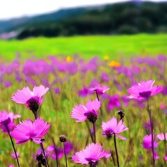 Obraz premium Field of pink flowers with blur background