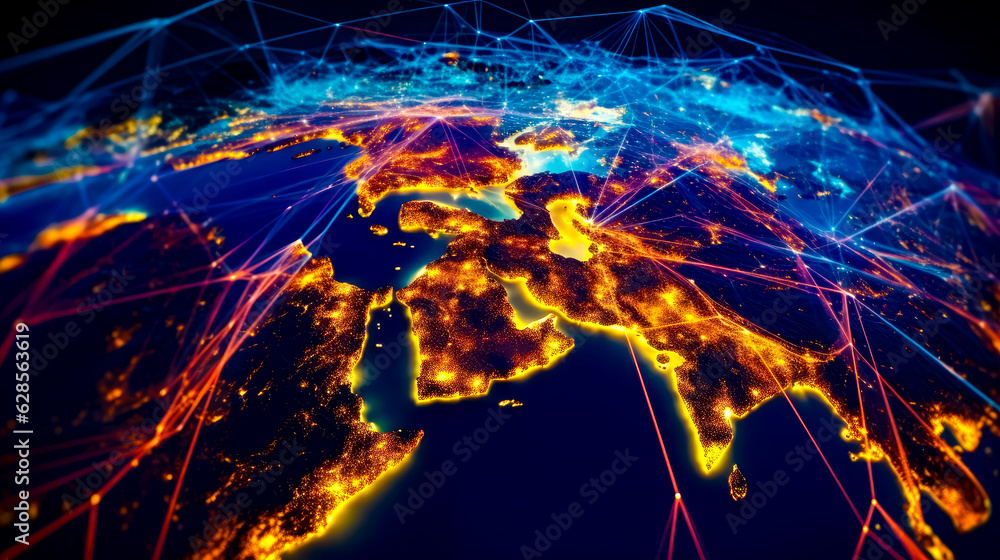 Poster image of map of the world with lot of lights on it