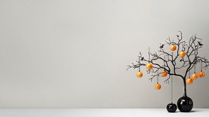 Halloween Tree Decoration on white background with copy space (Generative AI)