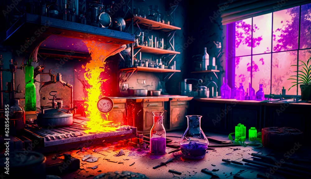 Poster room with fire in the middle of it and various items on the floor