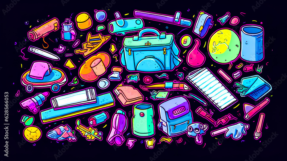 Poster bunch of items that are in the shape of circle on black background