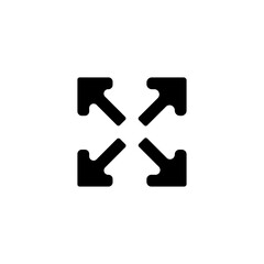 arrow icon in four directions in black on a white background, image zoom or expand
