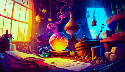 Room filled with lots of different types of items and fire in it