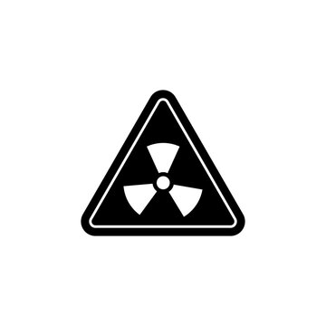 triangular radiation icon in black color on a white background, radioactive waste or hazard