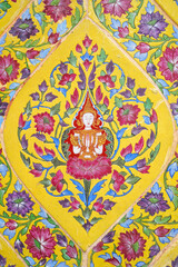 Wat Ratchabophit, Bangkok, Thailand. Completed in 1869. There are many paintings on the tiles using oil paints in various patterns for tourists to see and take pictures. Taken on 25 June 2023.