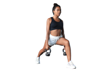 Sport woman with kettlebell on a transparent background