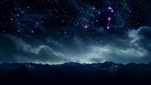 falling stars on beautiful night view  of dark above mountain footage looping in Night Sky Background video,