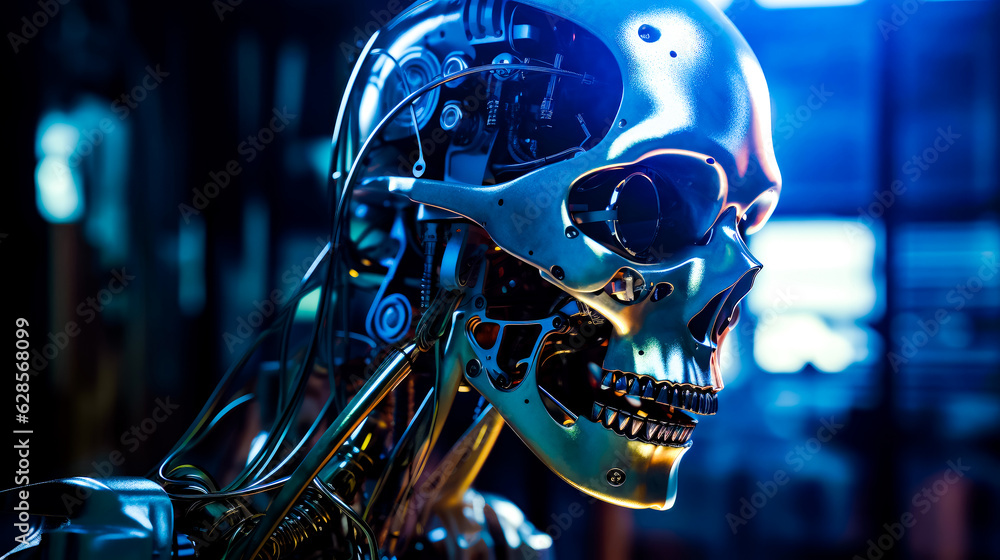 Poster robot with skull face and sci - fi