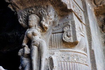 River Goddess Parvati sculpture - Exterior of the Rameshwara cave, cave 21, dedicated to Lord...
