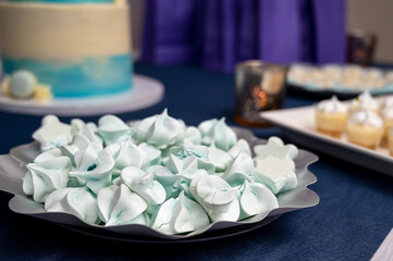 Meringue candy dessert blue colored