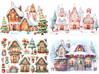 Gingerbread house themed clipart set.  Clipart for crafts, art projects, invitations, cards.  
