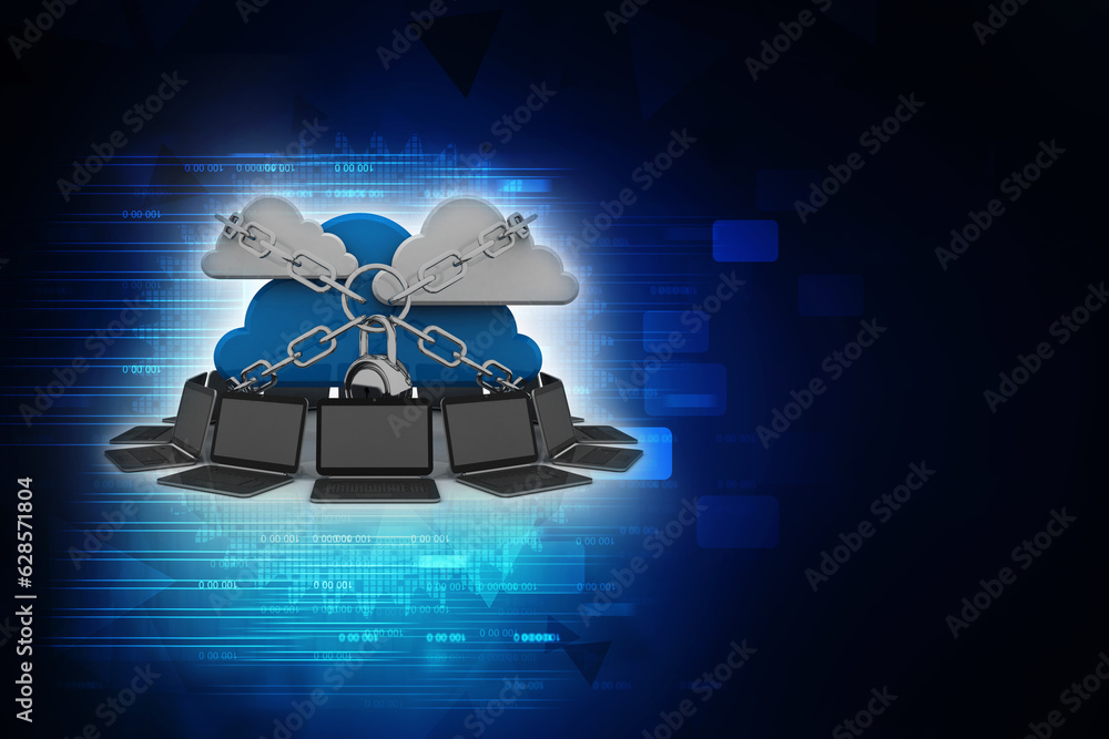 Poster 3d rendering cloud computing lock