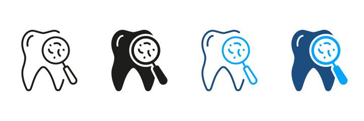 Mouth Bacteria Pictogram. Tooth Microbe, Dental Infection Silhouette and Line Icon Set. Oral Virus, Dental Treatment Symbol Collection. Dentistry Black and Color Sign. Isolated Vector Illustration