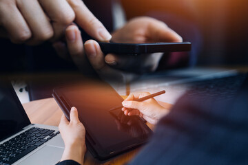 Document Businessman working modern computer Document Management System (DMS), Virtual online documentation database and process automation to efficiently manage files,