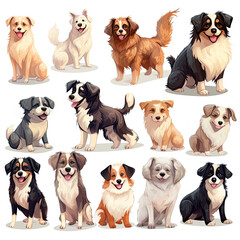set of animals, collection of dogs, set of dogs, multiple cute illustrations of dogs
