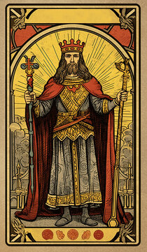 Generative AI, Magical individual major arcana tarot card The King, esoteric boho spiritual