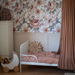 Pink little princess room with canopy bed, desk and chair. beautiful room with a canopy for a little girl.
